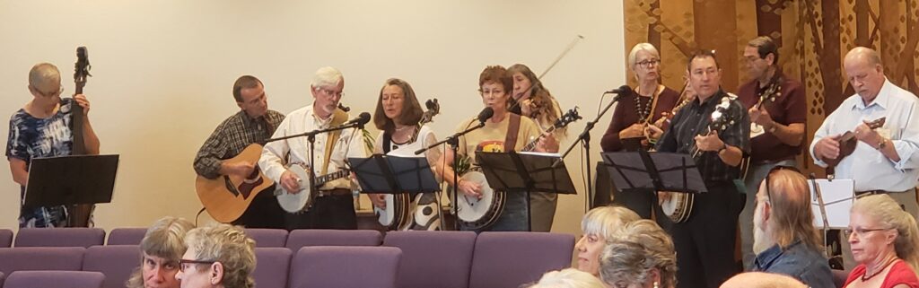 Monday workshop members play at memorial for Deb Barnette 5/2019